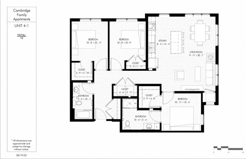 Floor plan for 3 beds, 1.8 baths, 1165 sqft